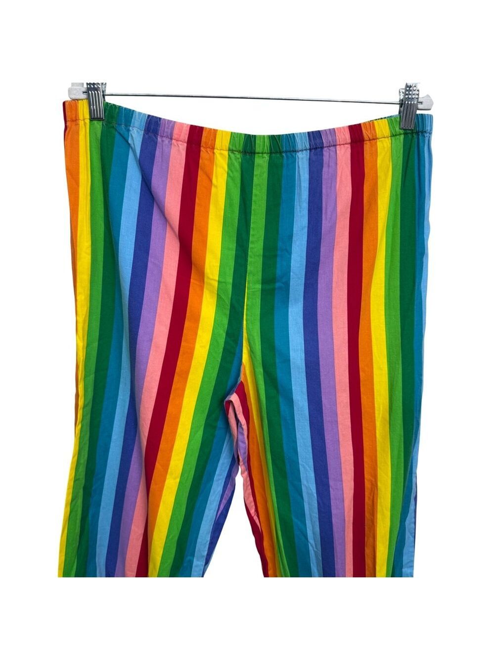 Vintage Handmade Rainbow Striped Ruffle Hem Pants Gold Clowncore Festival XL - Picture 5 of 6
